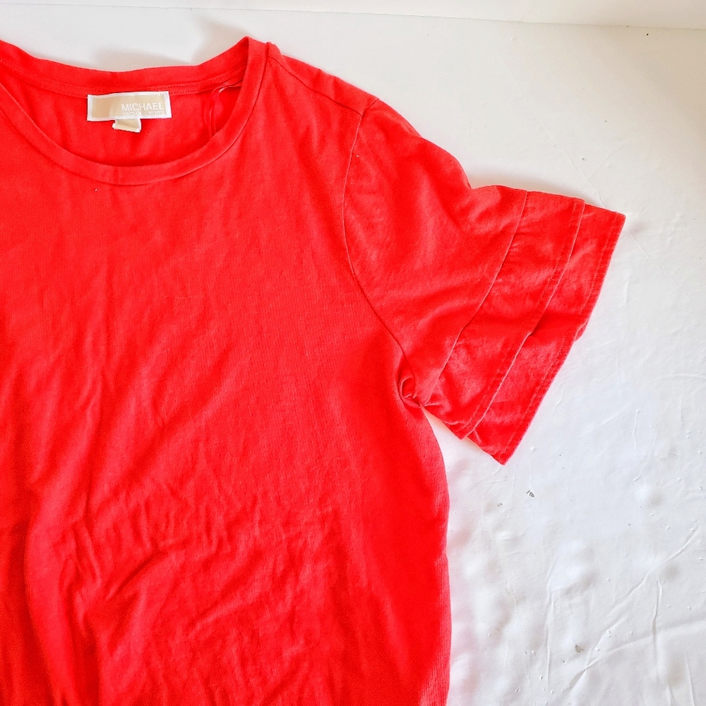 MICHAEL MICHAEL KORS Red Ruffle Sleeve Tee M